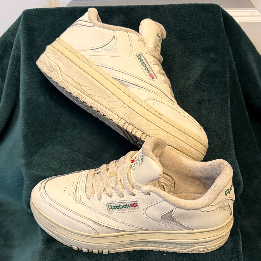 Reebok Cream and Green Platform Sneakers